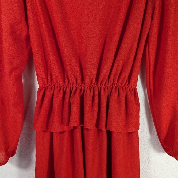 Vintage Retro JCPenney Red 80s Fashion Glam Dress Lace Ruffle Waist Skirt Size 6 - Picture 8 of 12